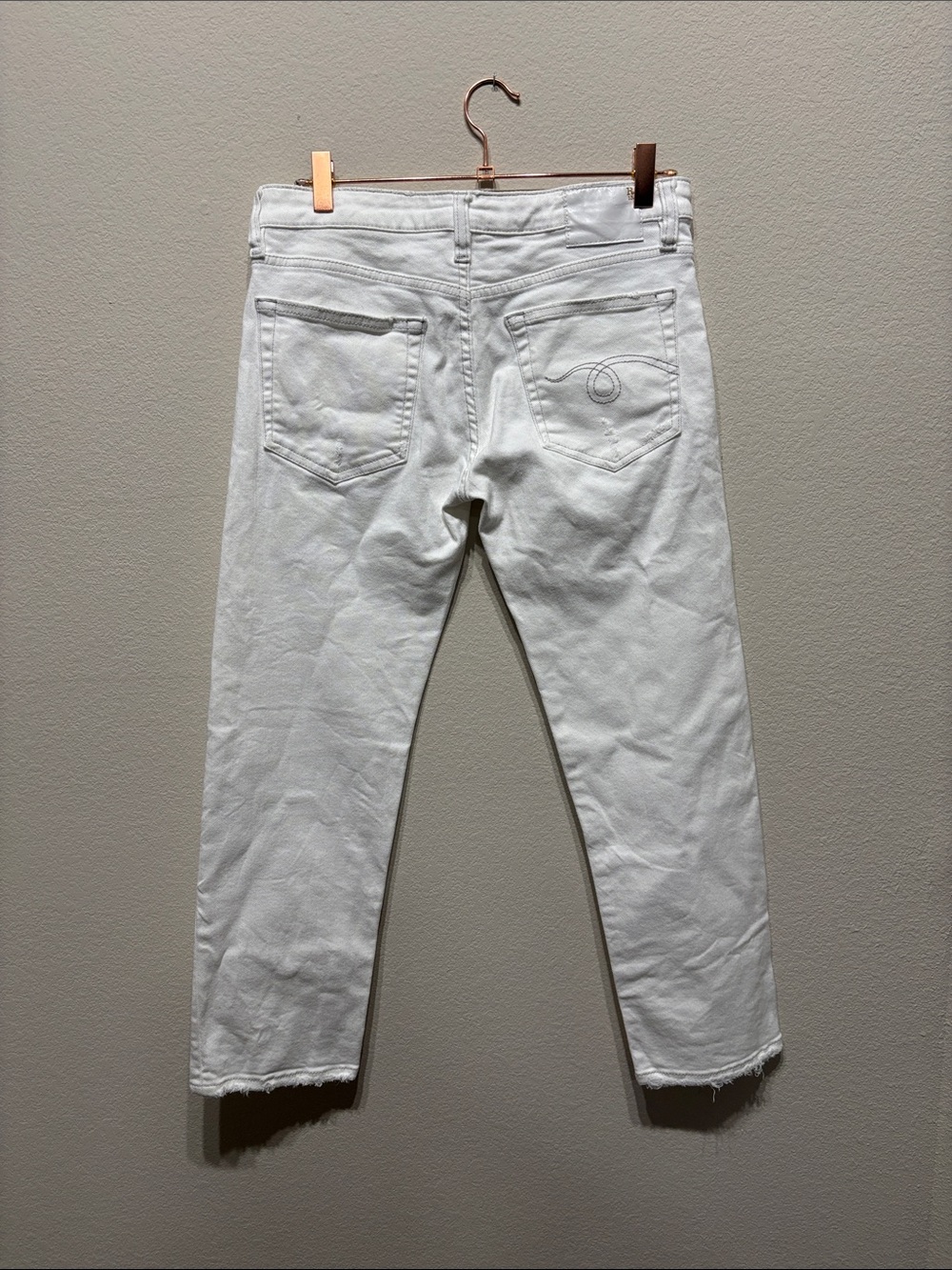 R13 Boy Straight Leg Mid rise Ankle Jeans in Bale White SZ 26 Made in Italy - Picture 5 of 9